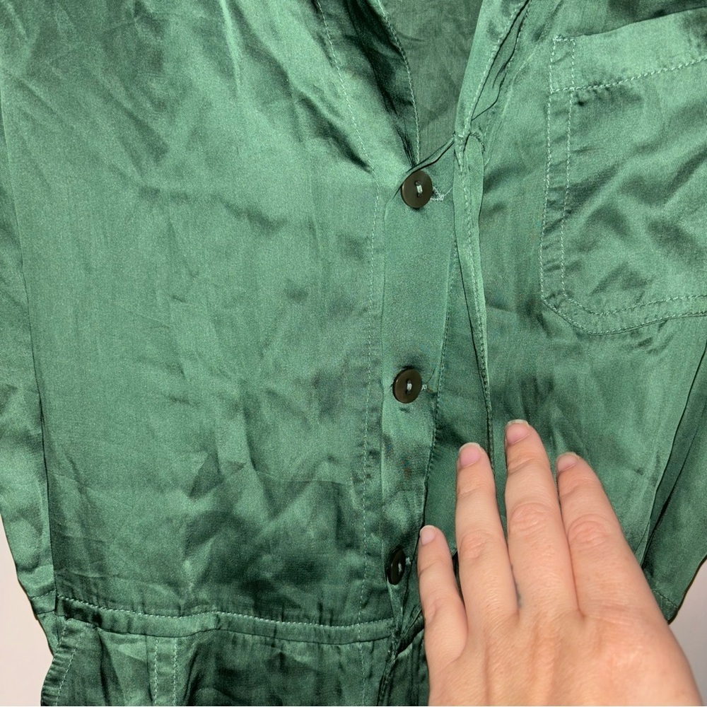 Guadalupe Design Emerald Green Long
Sleeve Cotton Lining Utility Silky Jumpsuit - Picture 8 of 15